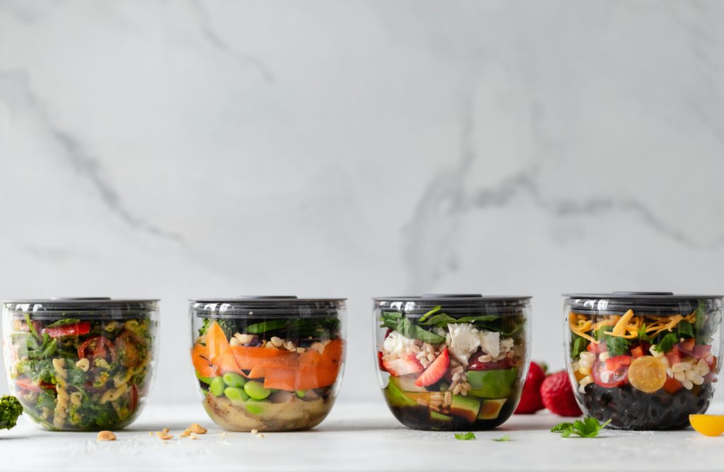 different meal prep lunches on counter
